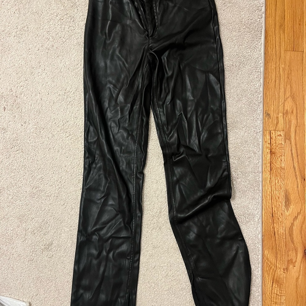 Zara Women's Black Faux Leather Flare Pants